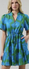 SUGARLIPS Green Floral Tiered Ruffle Neck Rori Mini Dress Puff Sleeve Women’s M picture