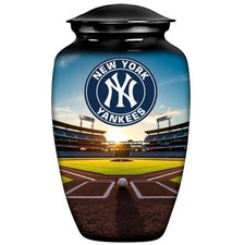 Black Baseball Theme New York Yankees Cremation Urn Adult Human Ashes w/Bag picture