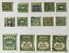INVESTOR LOT OF 14 U.S. GREEN LARGE WINES TAX STAMPS #1 picture
