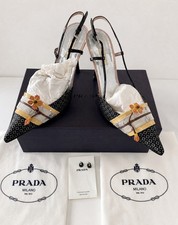 PRADA Women’s Kimono Vintage Slingback Heels Pointed Toe Floral Buckle US 10 picture