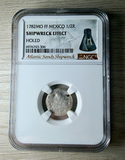 1782 Mexico 1/2 Real NGC Atlantic Sands Shipwreck Effect Holed Charles III picture