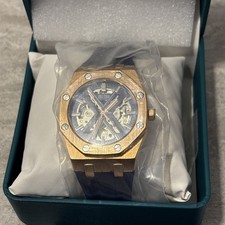 ​BiBi Automatic Watch Rose Gold Octagon Case Blue Rubber Strap Skeleton Dial Box picture