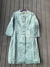 Vintage 1950’s Chinese Celadon/Turquoise Silk Brocade Robe Jacket Coat Kimono picture