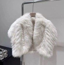 SAGA Furs Ivory White Soft Luxurious REAL FOX fur Short Sleeve Jacket Size S picture