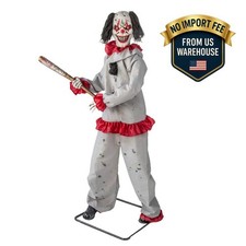 5 Ft Animated Clown with Baseball Bat – Halloween Prop Decoration with Motion picture