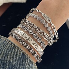 Solid 925 Sterling Silver Bracelet for Women | Vintage Handmade Simple Bangle picture