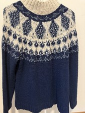 NWT J Jill Knit Fair Isle Blue/Ivory Long Sleeve Sweater XL picture