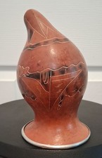 VTG Peruvian Mate Burilado Storyteller Gourd Hand Carved Folk Art Metal Base 8x5 picture