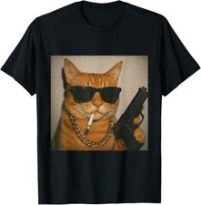 Funny Gangster Cat Smoking Gen Z Retro Meme Cat Lover T-Shirt picture