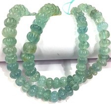 Extremely Beautiful~Rare Aquamarine Melon Beads Carved Necklace Gemstone Beads. picture