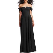 Dessy Collection Black Off the Shoulder Crepe Gown Size 16 $277 3124 picture
