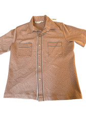 Vintage 70s Mr California Mens Large Short Sleeve Knit Shirt Brown Tan picture