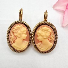 Vintage Cameo Earrings Bridgerton Victorian Revival Coquette Dark Academia Goth picture