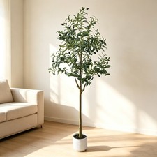5FT Artificial Olive Tree with Moss & White Planter Faux Fake Plant Home Indoor picture