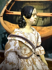 Milliner Model Antique Doll Paper Mache Wooden Limbs Ears Shown Long Banana Curl picture