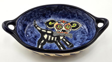 Vintage Mexican Pottery Sugar Skull Dog Baker Bowl Candrea Hand Painted 6.25