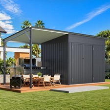 2-in-1 Outdoor Open-Sided Metal Storage Shed with Attached Hardtop Metal Gazebo picture