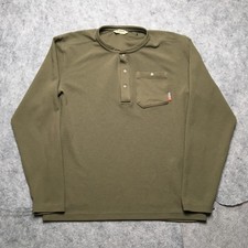 Simms Henley Shirt Mens Medium Green Waffle Knit Thermal Long Sleeve Pocket picture