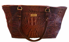 Brahmin Brown Embossed Leather Animal Print Tote, Gold HW, Dust Bag picture