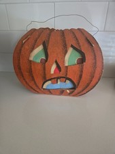 Antique 1940’s Halloween Cardboard Jack O Lantern Pumpkin 5 1/2” Tall picture
