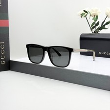 Gucci GG0381S Square Sunglasses Black Grey Lens Web Stripe Men's 57-18-145 picture