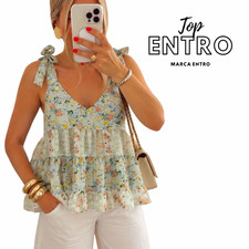 Entro Women's M Multicolor Floral V-Neck Tie Shoulder Bow Sleeveless Tank picture