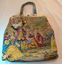 Vtg 1950s JR Florida Tapestry Handbag Set Baronet Coin Purse Pacton Japan Lighte picture