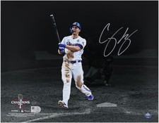 Corey Seager Rangers 2023 World Series Champs Signed 11x14 Hit Spotlight Photo picture