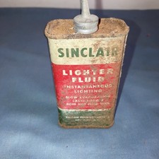 Vintage SINCLAIR LIGHTER FLUID Tin Can LEAD TOP Advertising Not Handy Oiler Oil picture