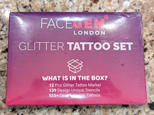 FaceGem London Glitter Tatto Set 12 Markers + Stencils Designs picture