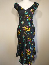 Vtg 90s Betsey Johnson Black Silk Strawberry Fruit Milkmaid Slip Dress 6 Midi picture
