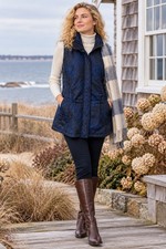 Coldwater Creek Blue Black Quilted Zip Front Vest Elastic Waist Large 14-16 picture