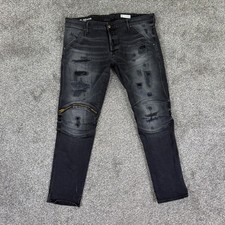 G-Star RAW 5620 3D Zip Knee Slim Jeans Men 38x32 Restored Distressed Black Denim picture