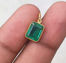 18k Solid Gold Emerald Handmade Charm Pendant - Dainty Gemstone Jewelry picture