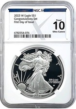 2023 W PROOF SILVER EAGLE CONGRATULATIONS SET FIRST DAY ISSUE NGCX PROOF 10 PF70 picture