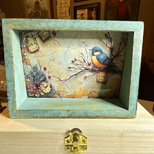 Green Wood & Metal Farmhouse Framed Eastern Bluebird Photo Free Standing 10x5x6 picture