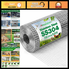 Amagabeli 36inch x 50ft SS304 Stainless Steel Welded Wire Mesh 1/2 inch Square H picture