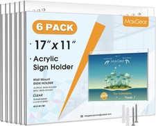 MaxGear Acrylic Wall Mount Sign Holder 11 x 17 Landscape 6 Pack picture