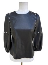 INC International Concepts Faux Leather Studded Top Black Blouse Size Small picture