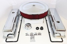 SB Chevy Chrome Engine Dress Up Kit Tall Valve Covers Washable Filter SBC 350 picture
