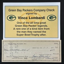 Original Vince Lombardi Signed  Green Bay Packers Check 1960 Hotel Northland picture
