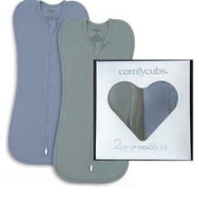 2 Comfycubs Zip Up Swaddles Large 14-18 Lbs 3-6 Mth Blue & Green NEW IN BOX picture