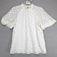 Anthropologie Feather Bone Ivory Floral Mock Neck Blouse Womens M Textured Top picture