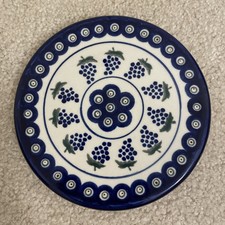 NEW Boleslawiec Polish Pottery Peacock Grapes Pattern 6.5” Trivet picture