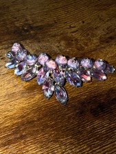 Vintage Purple Amethyst Glass Color Rhinestone Brooch Silver-Tone 3.5