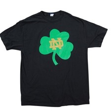 VTG Notre Dame Champs T Shirt Mens L Black Shamrock Logo Single Stitch Y2K picture