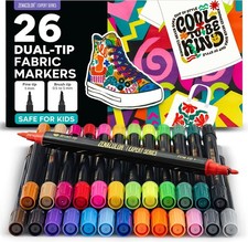 26 Zenacolor Permanent Fabric Markers, Dual Tip, Fine+Chisel Point, Vivid Colors picture