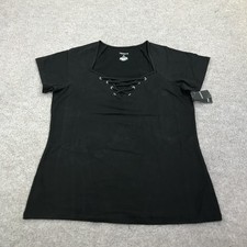 NEW Torrid Shirt Womens 2X Black Square Neck Short Sleeve Foxy Lace Up Top picture