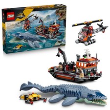LEGO Jurassic World Mosasaurus Dinosaur Boat Attack Building Set, 703 Pieces, picture