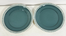 2 Harker Ware Dark Teal Green Bread Plates With White Edge 7.25